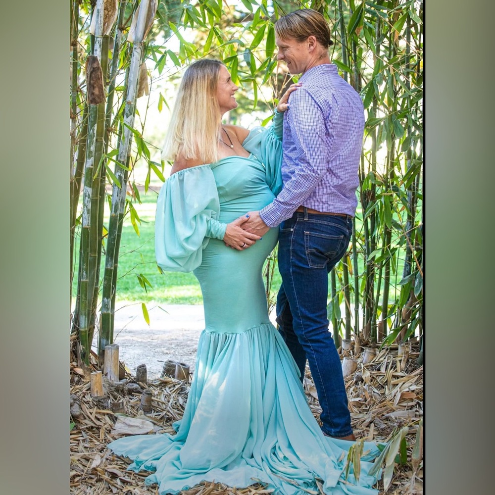 Sew Trendy Elegant Aqua Off-Shoulder Maternity Dress